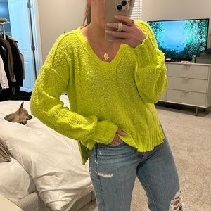 Pilcro Neon Yellow V-Neck Sweater